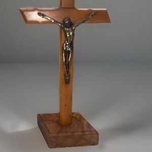 Vintage INRI Religious Free Standing Wooden Wood Crucifix Made In Italy
